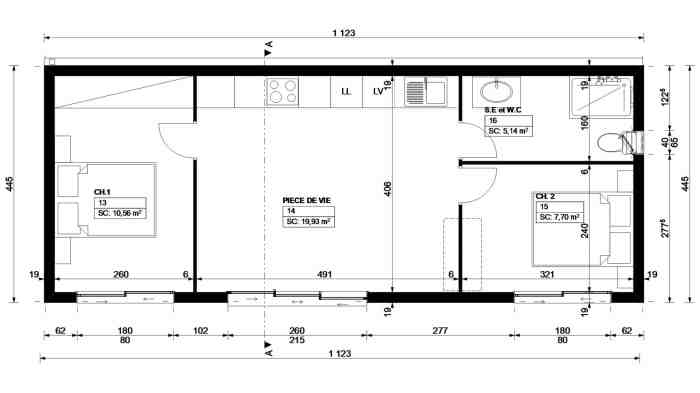 Plan maison 50m2 2 chambres