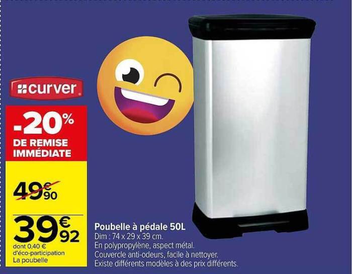 Poubelle curver 50l carrefour