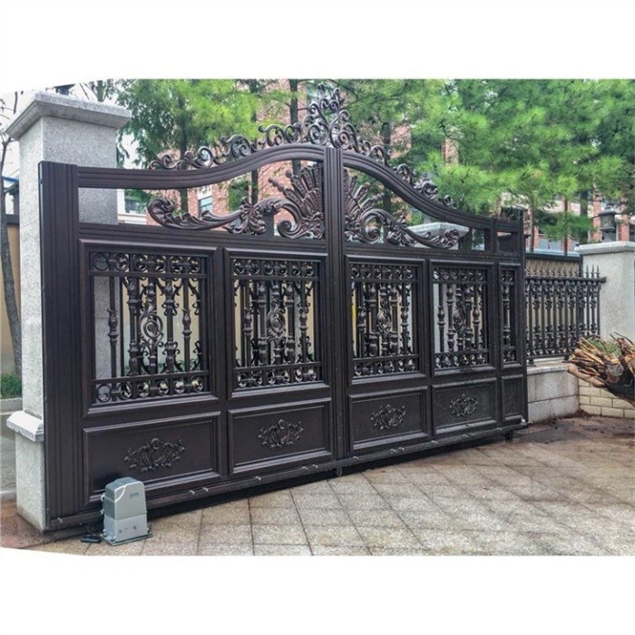 Gate sliding metal sheet coulissant louvered perforated impulsion aluminum