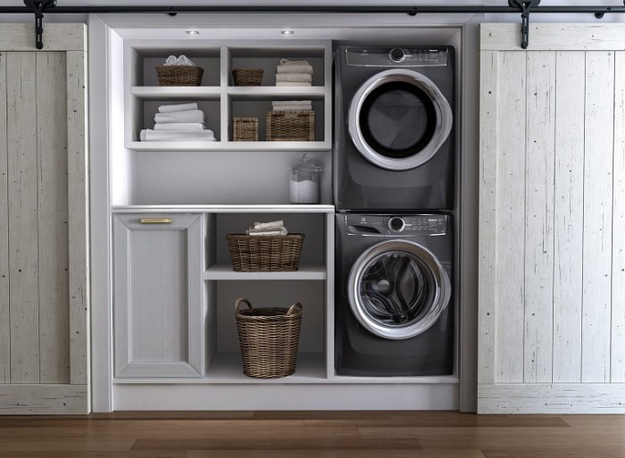 Dryer laundry washer stacking small stacked room kits top stack above shelves concealed appliances behind closet kit ideas storage kitchen