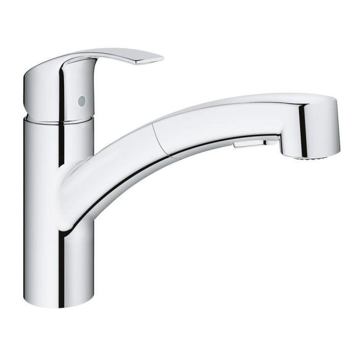 Grohe eurosmart faucet kitchen pull sprayer starlight chrome handle single share