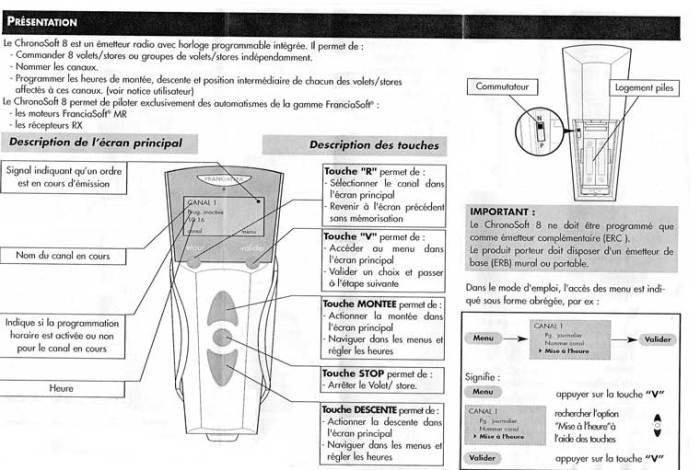 Notice telecommande librio france fermeture